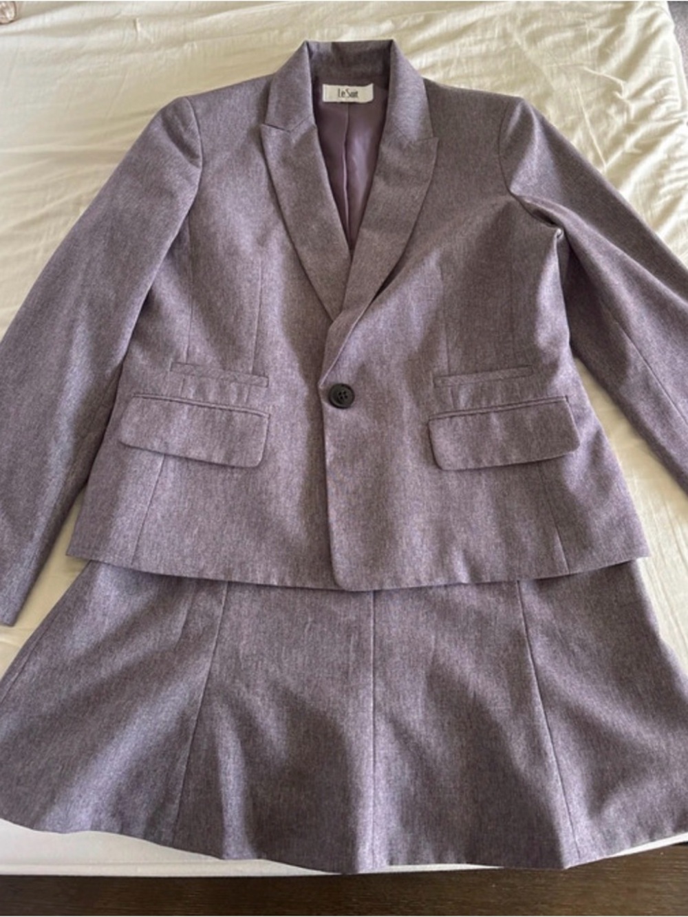 Le Suit Lavender-Purple Women's Tailored Blazer and Skirt Set
